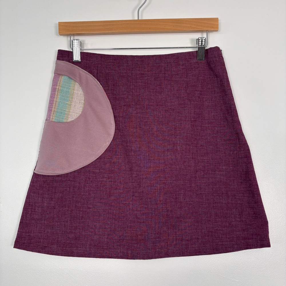SweetCycle Apparel Women A-Line Skirt Medium Purple Pocket Detail Artisan‎ Boho